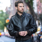 RAF Aviator WWII  Distressed Black Full Grain Cowhide A2 Military Bomber Jacket